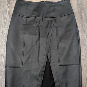 Guess Black Faux Leather Pencil Skirt with Center Slit